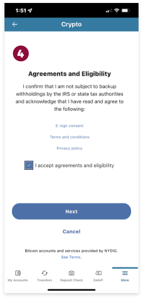 Mobile device info graphic for puchasing Bitcoin using the Achieva Credit Union mobile app.